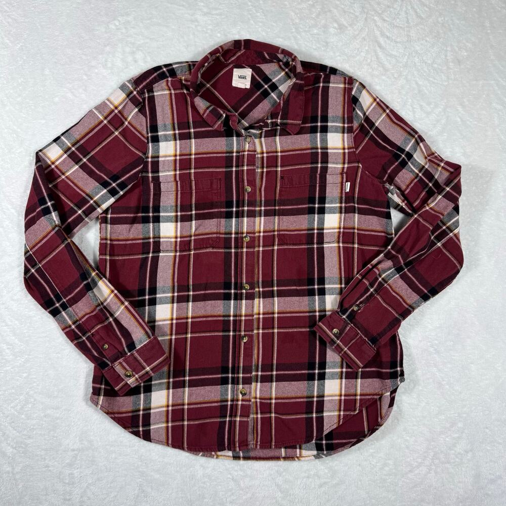 Vans Men's XL Red Plaid Flannel Long Sleeve Button Down Red Chest Pocket